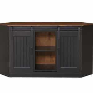 61" Corner TV Cabinet w/ Barn Door & Adjustable Shelf